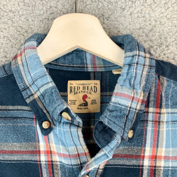 RedHead Flannel Shirt Mens Medium Blue Red Plaid Outdoor Hike Camp Fish Hunt - Picture 2 of 12
